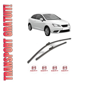 Set stergatoare SEAT IBIZA IV SC (6J1, 6P5) din 2008-2016, pentru parbriz auto, 2 bucati, Valeo Silencio Xtrm, din cauciuc siliconat rezistent, 4 Stickere Auto SEAT