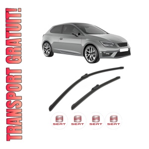 Set stergatoare SEAT LEON SC (5F5) din 2013-2018, pentru parbriz auto, 2 bucati, Bosch Aerotwin, din cauciuc siliconat rezistent, 4 Stickere Auto SEAT