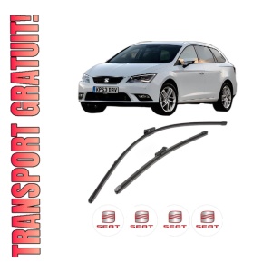 Set stergatoare SEAT LEON ST Estate Van (5F8) din 2014-2020, pentru parbriz auto, 2 bucati, Valeo Silencio Xtrm, din cauciuc siliconat rezistent, 4 Stickere Auto SEAT