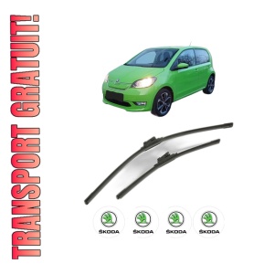 Set stergatoare SKODA E-CITIGO (NE1) din 2019-2021, pentru parbriz auto, 2 bucati, Bosch Aerotwin, din cauciuc siliconat rezistent, 4 Stickere Auto SKODA