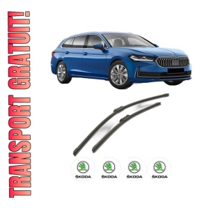 Set stergatoare SKODA SUPERB IV (NZ3) din 2023-2025, pentru parbriz auto, 2 bucati, Bosch Aerotwin, din cauciuc siliconat rezistent, 4 Stickere Auto SKODA