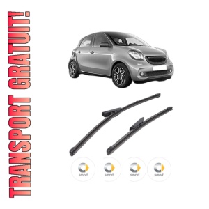 Set stergatoare SMART FORFOUR Hatchback (453) din 2014-2017, pentru parbriz auto, 2 bucati, Valeo Silencio, din cauciuc siliconat rezistent, 4 Stickere Auto SMART