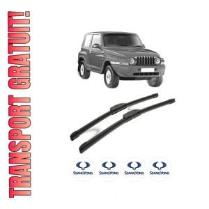 Set stergatoare SSANGYONG KORANDO (KJ) din 1996-1999, pentru parbriz auto, 2 bucati, Bosch Aerotwin Retrofit, din cauciuc siliconat rezistent, 4 Stickere Auto SSANGYONG