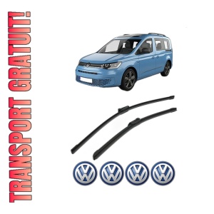 Set stergatoare Volkswagen CADDY IV Box Body/MPV (SAA, SAH) din 2015-2020, pentru parbriz auto, 2 bucati, Bosch Aerotwin, din cauciuc siliconat rezistent, 4 Stickere Auto Volkswagen