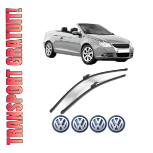 Set stergatoare Volkswagen EOS (1F7, 1F8) din 2006-2015, pentru parbriz auto, 2 bucati, Valeo Silencio Xtrm, din cauciuc siliconat rezistent, 4 Stickere Auto Volkswagen