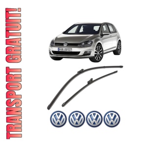 Set stergatoare Volkswagen GOLF VII Van (5G1) din 2012-2017, pentru parbriz auto, 2 bucati, Valeo Silencio Xtrm, din cauciuc siliconat rezistent, 4 Stickere Auto Volkswagen