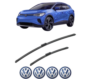 Set stergatoare Volkswagen ID.4 (E21) din 2020-2023, pentru parbriz auto, 2 bucati, Bosch Aerotwin, din cauciuc siliconat rezistent, 4 Stickere Auto Volkswagen v50534