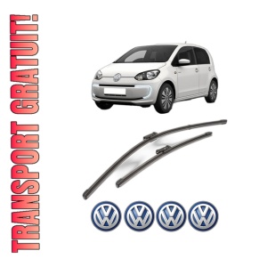 Set stergatoare Volkswagen LOAD UP! (121, 122, BL1, BL2) din 2012-2020, pentru parbriz auto, 2 bucati, Valeo Silencio Xtrm, din cauciuc siliconat rezistent, 4 Stickere Auto Volkswagen
