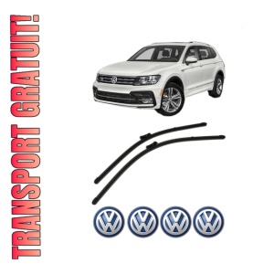 Set stergatoare Volkswagen TIGUAN (AD1, AX1) din 2016-2024, pentru parbriz auto, 2 bucati, Valeo Silencio Xtrm, din cauciuc siliconat rezistent, 4 Stickere Auto Volkswagen