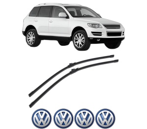 Set stergatoare Volkswagen TOUAREG (7LA, 7L6, 7L7) din 2002-2010, pentru parbriz auto, 2 bucati, Bosch Aerotwin, din cauciuc siliconat rezistent, 4 Stickere Auto Volkswagen v43469