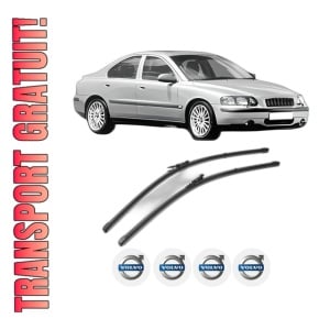 Set stergatoare VOLVO S60 I (384) din 2000-2010, pentru parbriz auto, 2 bucati, Valeo Silencio Xtrm, din cauciuc siliconat rezistent, 4 Stickere Auto VOLVO