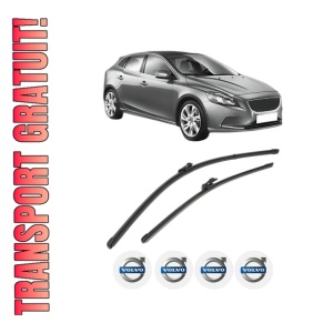 Set stergatoare VOLVO V40 Hatchback (525) din 2012-2019, pentru parbriz auto, 2 bucati, Valeo Silencio Xtrm, din cauciuc siliconat rezistent, 4 Stickere Auto VOLVO
