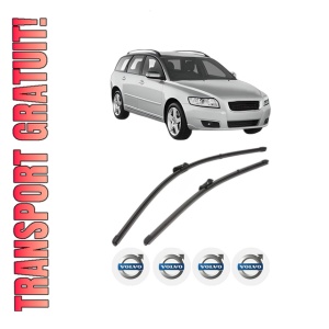 Set stergatoare VOLVO V50 (545) din 2003-2012, pentru parbriz auto, 2 bucati, Valeo Silencio Xtrm, din cauciuc siliconat rezistent, 4 Stickere Auto VOLVO