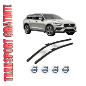 Set stergatoare VOLVO V60 II Cross Country (227) din 2018-2022, pentru parbriz auto, 2 bucati, Valeo Silencio AquaBlade, din cauciuc siliconat rezistent, 4 Stickere Auto VOLVO