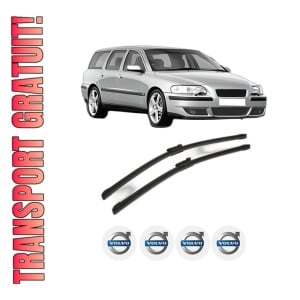 Set stergatoare VOLVO V70 II (285) din 1999-2008, pentru parbriz auto, 2 bucati, Bosch Aerotwin, din cauciuc siliconat rezistent, 4 Stickere Auto VOLVO