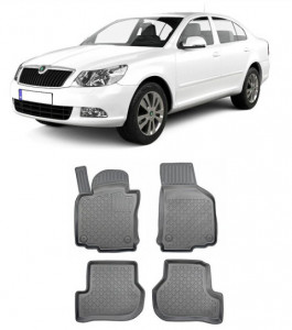 Skoda Octavia II Din 2009 - 04.2013, Hatchback, Facelift , Set Covorase Auto Tip Tavita Premium 3D, din cauciuc accesorii pentru autoturismul tau - masina v162134