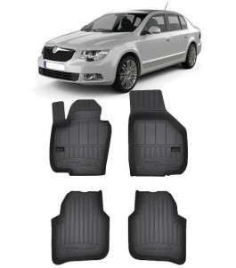 Skoda Superb II, Sedan, Din 06.2008 - 04.2015 , Set Covorase Auto Tip Tavita Premium 3D, din cauciuc accesorii pentru autoturismul tau - masina v171900