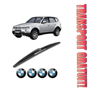 Stergator lamela spate BMW Seria X3 (E83) din 2003 - 2011, pentru luneta auto, Bosch Twin, din cauciuc siliconat rezistent, 4 Stickere Auto BMW