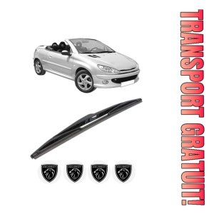 Stergator lamela spate PEUGEOT 206 CC (2D) din 2000 - 2007, pentru luneta auto, Bosch Twin, din cauciuc siliconat rezistent, 4 Stickere Auto PEUGEOT