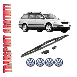 Stergator lamela spate Volkswagen PASSAT B5 Variant (3B5) din 1997 - 2000, pentru luneta auto, Valeo Silencio, din cauciuc siliconat rezistent, 4 Stickere Auto VW