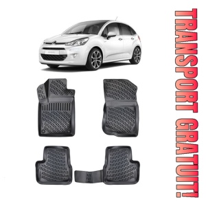 Citroen C3 II 2009-2016 Set 4 covorase auto din cauciuc tip tavita premium line 3D