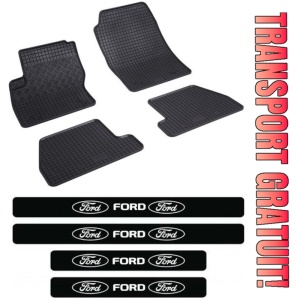 Covorase Ford Focus III, Sedan, din 03.2011 - 08.2018 si set 4 stickere protectie praguri Ford