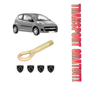 Cui carlig remorcare, tractare auto PEUGEOT 107 (PM_, PN_) din 2005-2014, Otel, Cri-Flo, 4 Stickere cu PEUGEOT