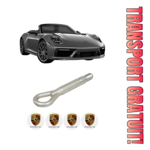 Cui carlig remorcare, tractare auto PORSCHE 911 Convertible (992) din 2019-2024, Otel, Cri-Flo, 4 Stickere cu PORSCHE