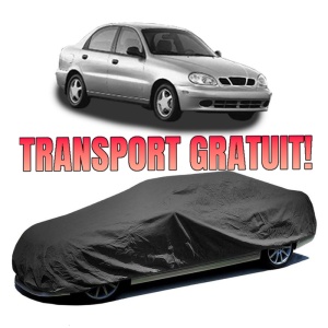 Husa prelata auto pentru DAEWOO LANOS Saloon (KLAT) 1997, culoare negru, material textil impermeabil, rezistanta la intemperii praf UV, CARPASSION Husa Protectie