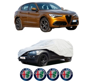 Husa tip prelata auto ALFA ROMEO STELVIO (949_) din 2016-2019, Culoare Gri, material textil impermeabil, rezistanta la intemperii praf UV, CARPASSION Husa Protectie, 4 Stickere auto cu ALFA ROMEO - Img 2