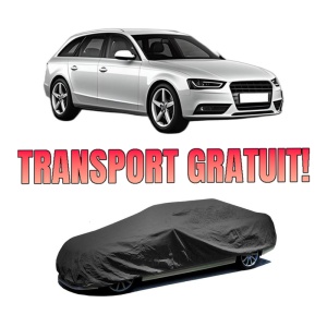 Husa tip prelata auto AUDI A4 B8 Avant (8K5) din 2007-2015, Culoare Negru, material textil impermeabil, rezistanta la intemperii praf UV, CARPASSION Husa Protectie, 4 Stickere auto cu AUDI