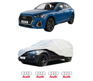 Husa tip prelata auto AUDI Q3 Sportback (F3N) din 2019-2021, Culoare Gri, material textil impermeabil, rezistanta la intemperii praf UV, CARPASSION Husa Protectie, 4 Stickere auto cu AUDI - Img 2