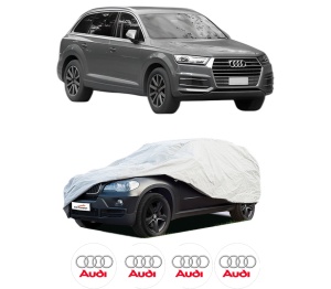 Husa tip prelata auto AUDI Q7 (4MB, 4MG, 4MQ) din 2015-2020, Culoare Gri, material textil impermeabil, rezistanta la intemperii praf UV, CARPASSION Husa Protectie, 4 Stickere auto cu AUDI - Img 2