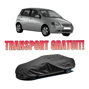 Husa tip prelata auto CHEVROLET AVEO / KALOS Hatchback (T200) din 2003-2008, Culoare Negru, material textil impermeabil, rezistanta la intemperii praf UV, CARPASSION Husa Protectie, 4 Stickere auto cu CHEVROLET