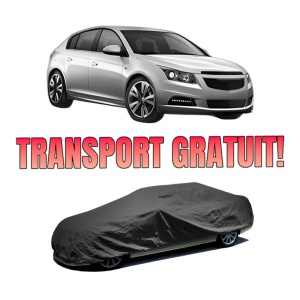 Husa tip prelata auto CHEVROLET CRUZE Hatchback (J305) din 2011-2015, Culoare Negru, material textil impermeabil, rezistanta la intemperii praf UV, CARPASSION Husa Protectie, 4 Stickere auto cu CHEVROLET