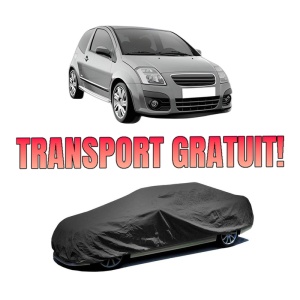 Husa tip prelata auto CITROEN C2 (JM_) din 2003-2012, Culoare Negru, material textil impermeabil, rezistanta la intemperii praf UV, CARPASSION Husa Protectie, 4 Stickere auto cu CITROEN