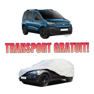 Husa tip prelata auto FIAT DOBLO MPV (510_, 511_, 360_, 361_) din 2022-2023, Culoare Gri, material textil impermeabil, rezistanta la intemperii praf UV, CARPASSION Husa Protectie, 4 Stickere auto cu FIAT