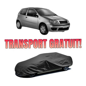 Husa tip prelata auto FIAT PUNTO (188_) din 1999-2012, Culoare Negru, material textil impermeabil, rezistanta la intemperii praf UV, CARPASSION Husa Protectie, 4 Stickere auto cu FIAT