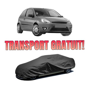 Husa tip prelata auto FORD FIESTA V Van din 2003-2010, Culoare Negru, material textil impermeabil, rezistanta la intemperii praf UV, CARPASSION Husa Protectie, 4 Stickere auto cu FORD
