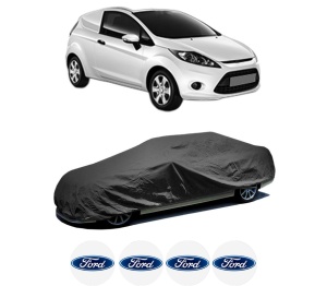 Husa tip prelata auto FORD FIESTA VI Van din 2009-2017, Culoare Negru, material textil impermeabil, rezistanta la intemperii praf UV, CARPASSION Husa Protectie, 4 Stickere auto cu FORD - Img 2