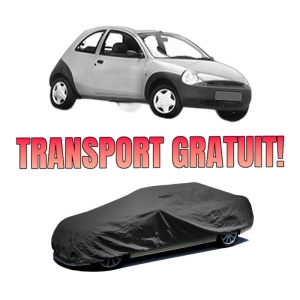 Husa tip prelata auto FORD KA (RB_) din 1996-2008, Culoare Negru, material textil impermeabil, rezistanta la intemperii praf UV, CARPASSION Husa Protectie, 4 Stickere auto cu FORD