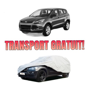 Husa tip prelata auto FORD KUGA II VAN din 2014-2019, Culoare Gri, material textil impermeabil, rezistanta la intemperii praf UV, CARPASSION Husa Protectie, 4 Stickere auto cu FORD