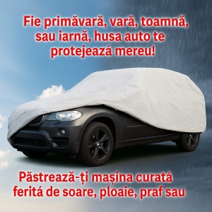 Husa tip prelata auto FORD KUGA III (DFK) din 2019-2023, Culoare Gri, material textil impermeabil, rezistanta la intemperii praf UV, CARPASSION Husa Protectie, 4 Stickere auto cu FORD - Img 3