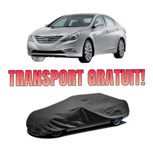 Husa tip prelata auto HYUNDAI SONATA VI (YF) din 2010-2015, Culoare Negru, material textil impermeabil, rezistanta la intemperii praf UV, CARPASSION Husa Protectie, 4 Stickere auto cu HYUNDAI