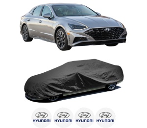 Husa tip prelata auto HYUNDAI SONATA VIII (DN8) din 2020, Culoare Negru, material textil impermeabil, rezistanta la intemperii praf UV, CARPASSION Husa Protectie, 4 Stickere auto cu HYUNDAI - Img 2
