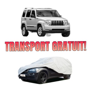 Husa tip prelata auto JEEP CHEROKEE (KK) din 2008-2013, Culoare Gri, material textil impermeabil, rezistanta la intemperii praf UV, CARPASSION Husa Protectie, 4 Stickere auto cu JEEP
