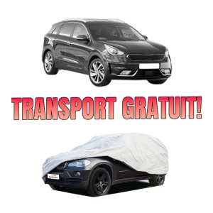 Husa tip prelata auto KIA NIRO I (DE) din 2016-2022, Culoare Gri, material textil impermeabil, rezistanta la intemperii praf UV, CARPASSION Husa Protectie, 4 Stickere auto cu KIA