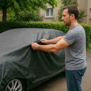 Husa tip prelata auto KIA PICANTO III (JA) din 2017-2020, Culoare Negru, material textil impermeabil, rezistanta la intemperii praf UV, CARPASSION Husa Protectie, 4 Stickere auto cu KIA - Img 3