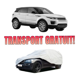 Husa tip prelata auto LAND ROVER RANGE ROVER EVOQUE (L551) din 2018-2020, Culoare Gri, material textil impermeabil, rezistanta la intemperii praf UV, CARPASSION Husa Protectie, 4 Stickere auto cu LAND ROVER