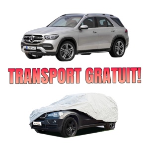 Husa tip prelata auto MERCEDES-BENZ GLE (V167) din 2018-2023, Culoare Gri, material textil impermeabil, rezistanta la intemperii praf UV, CARPASSION Husa Protectie, 4 Stickere auto cu MERCEDES-BENZ